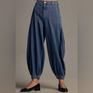 Pilcro Wide-Leg Flare Jeans in Dark Blue Denim